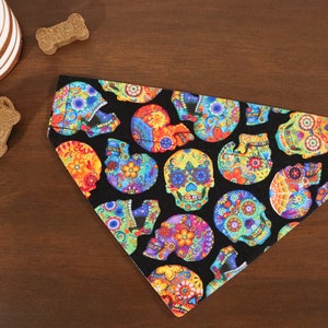 Sugar Skull Dog Bandana (Over the Collar) - Colorful Sugar Skulls // Skull // Floral // Gift for Pets // Slip on Bandana