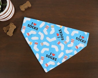 I Love Socks Dog Bandana Personalized (Over the Collar) - Cute Bandana // Cat Bandana // Slip on Bandana // Gift for pets