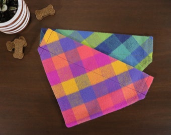 Fall Plaid Dog Bandana (Over the Collar) - Fall Flannel Plaid Bandana // Heavy Duty Flannel // Plaid Cat Bandana // Gift for Pets // Slip on