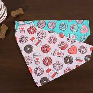 Valentine's Day Dog Bandana (Over the Collar) - Valentines Day Bandana // Sweet Treats Donuts & Coffee // Cat Bandana // Gift For Pets