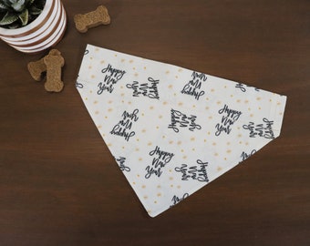 New Years Dog Bandana (Over the Collar) - Happy New Year // Cat Bandana // Holiday Bandana // Gift for pets / Slip on Bandana