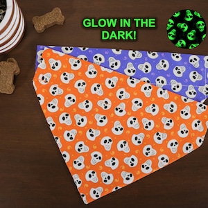 Halloween Dog Bandana Personalized (Over the Collar) - Glow in the Dark Skull Bandana // Halloween Cat Bandana // Gift for Pets