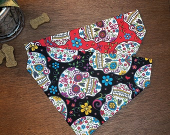 Sugar Skull Dog Bandana - Over the Collar Style