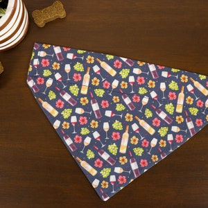 Wine Dog Bandana (Over the Collar) - Wine Glasses & Grapes / Wine Cat Bandana / Drinking Buddy / Party  / Gift For Pets / Wine Lover Gift