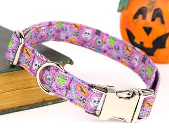 Halloween Dog Collar: Spooky Candy, Handmade Collar with Metal or Plastic Buckle