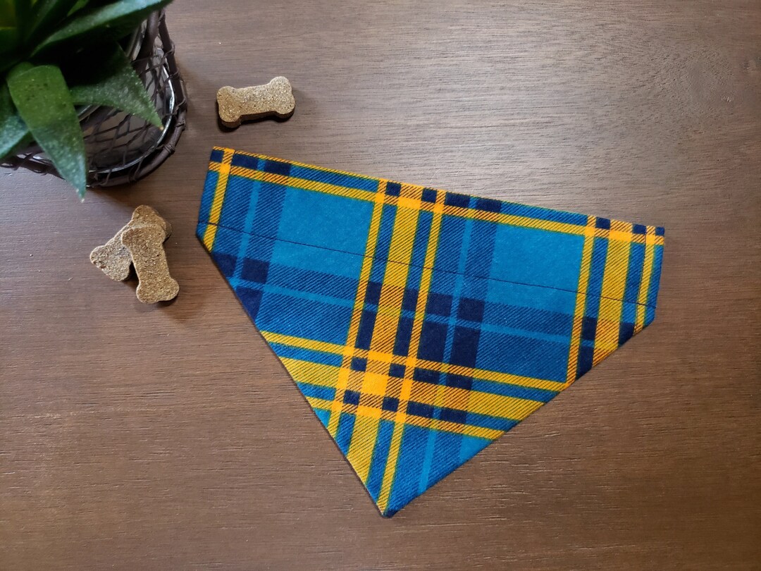 Fall Plaid Dog Bandana over the Collar Blue & Orange Plaid Etsy