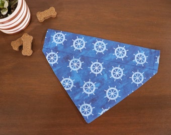 Nautical Dog Bandana (Over the Collar) - Helm // Nautical Wheel // Nautical Cat Bandana // Summer Bandana // Gift for Pet // Slip on Bandana