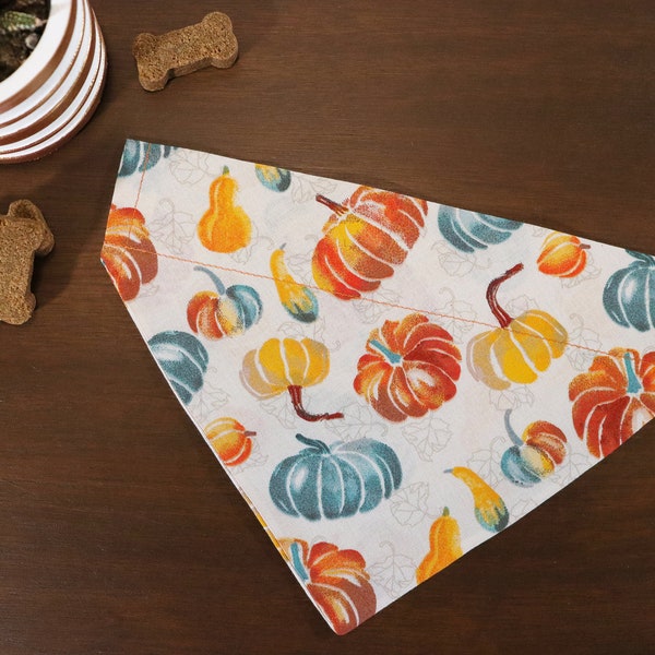 Fall Dog Bandana Personalized (Over the Collar) - Autumn Harvest Pumpkin Bandana // Cat Bandana // Gift for Pets // Collar Bandana