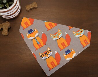 Cute Dog Bandana (Over the Collar) - Cute Foxes // Fox Cat Bandana // Red Fox Bandana // Glasses // Gift for Pets // Slip on Bandana