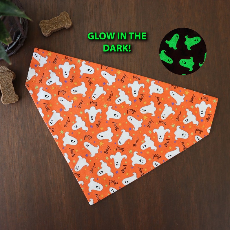 Halloween Dog Bandana Personalized (Over the Collar) - Glow in the Dark Ghost Bandana // Halloween Cat Bandana // Gift for Pets 