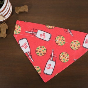 Christmas Dog Bandana (Over the Collar) - Milk & Cookies // For Santa // Cat Bandana // Holiday Bandana // Gift for pets // Slip on Bandana