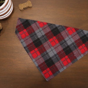 Flannel Plaid Dog Bandana (Over the Collar) - Red & Gray // Plaid Cat Bandana // Flannel Bandana // Slip on Bandana // Gift for Pets