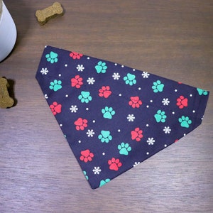 Christmas Dog Bandana Personalized (Over the Collar) - Christmas Pawprints // Cat Bandana // Holiday Bandana // Slip on Bandana