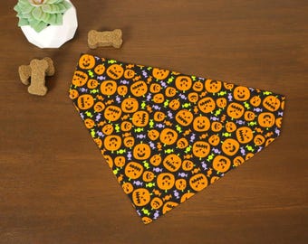 Halloween Dog Bandana Personalized (Over the Collar) - Candy and Jack-O-Lanterns / Halloween Cat Bandana / Dog Lover Gift / Slip on Bandana