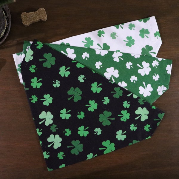 St. Patrick's Dog Bandana (Over the Collar) - St. Patrick's Day Bandana // Black, Green or White with Shamrocks // Cat bandana // Slip on