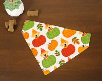Fall Dog Bandana Personalized (Over the Collar) - Pups & Pumpkins // Cute Autumn Bandana // Pumpkin Dog Bandana // Slip on Bandana