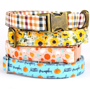 Fall Dog Collar / Autumn Plaid, Sunflowers, Assorted Pumpkin or &quot;Little Pumpkin&quot; / Metal Buckle / Cute Autumn Collar / Custom Dog Collar