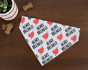 Valentine's Day Dog Bandana (Over the Collar) - Valentines Day Bandana // Heart Breaker // Cat Bandana // Slip on Bandana // Gift For Pets