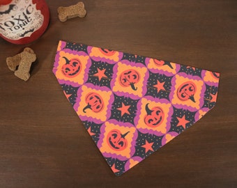 Halloween Dog Bandana Personalized (Over the Collar) - Pumpkin & Bats Bandana // Halloween Cat Bandana // Gift for Pets