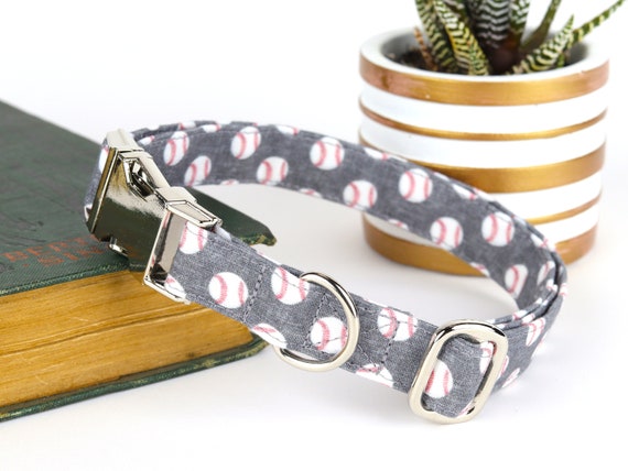 Baseball Dog Collar: Handmade Fabric Collar with Metal or Plastic Hardware
