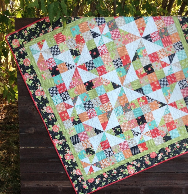 PAPER Pattern: Pinwheels Over Patchwork Charm Pack Quilt image 3