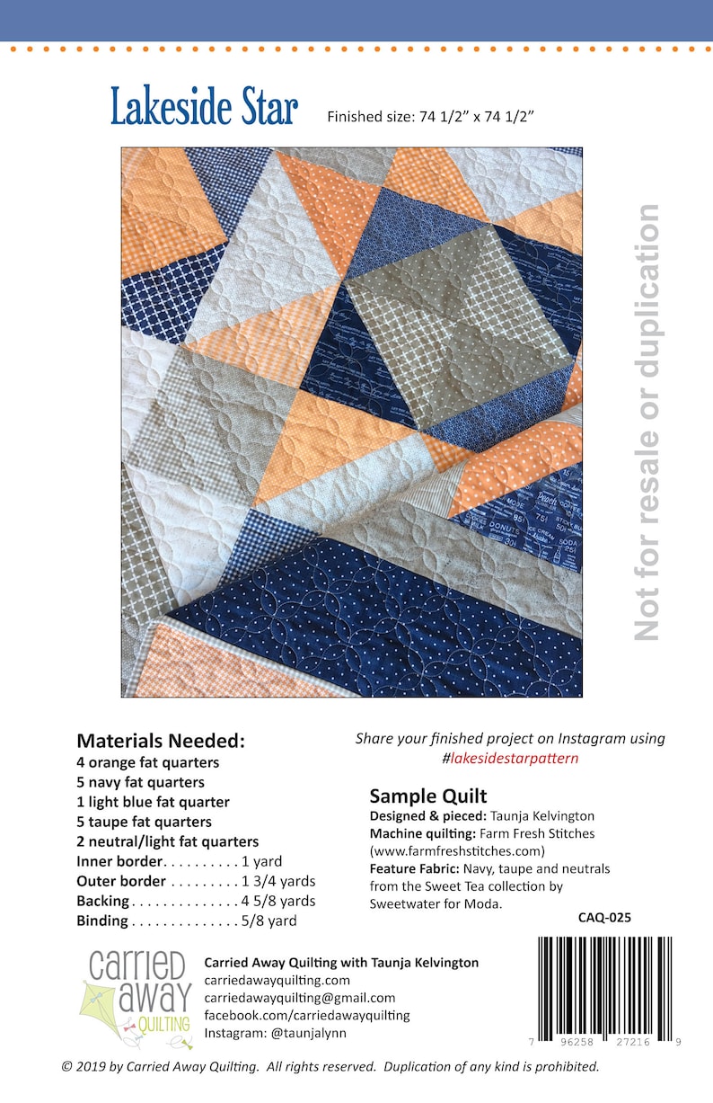 DIGITAL Pattern Fat Quarter Quilt Lakeside Star