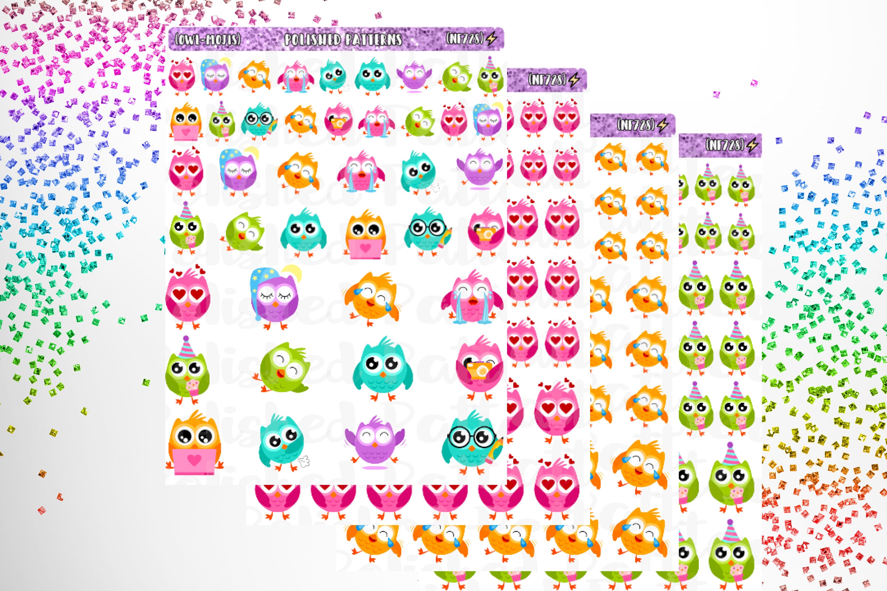 Download Owl-mojis/Kawaii/Emoji Icon Planner Stickers NF728 High | Etsy