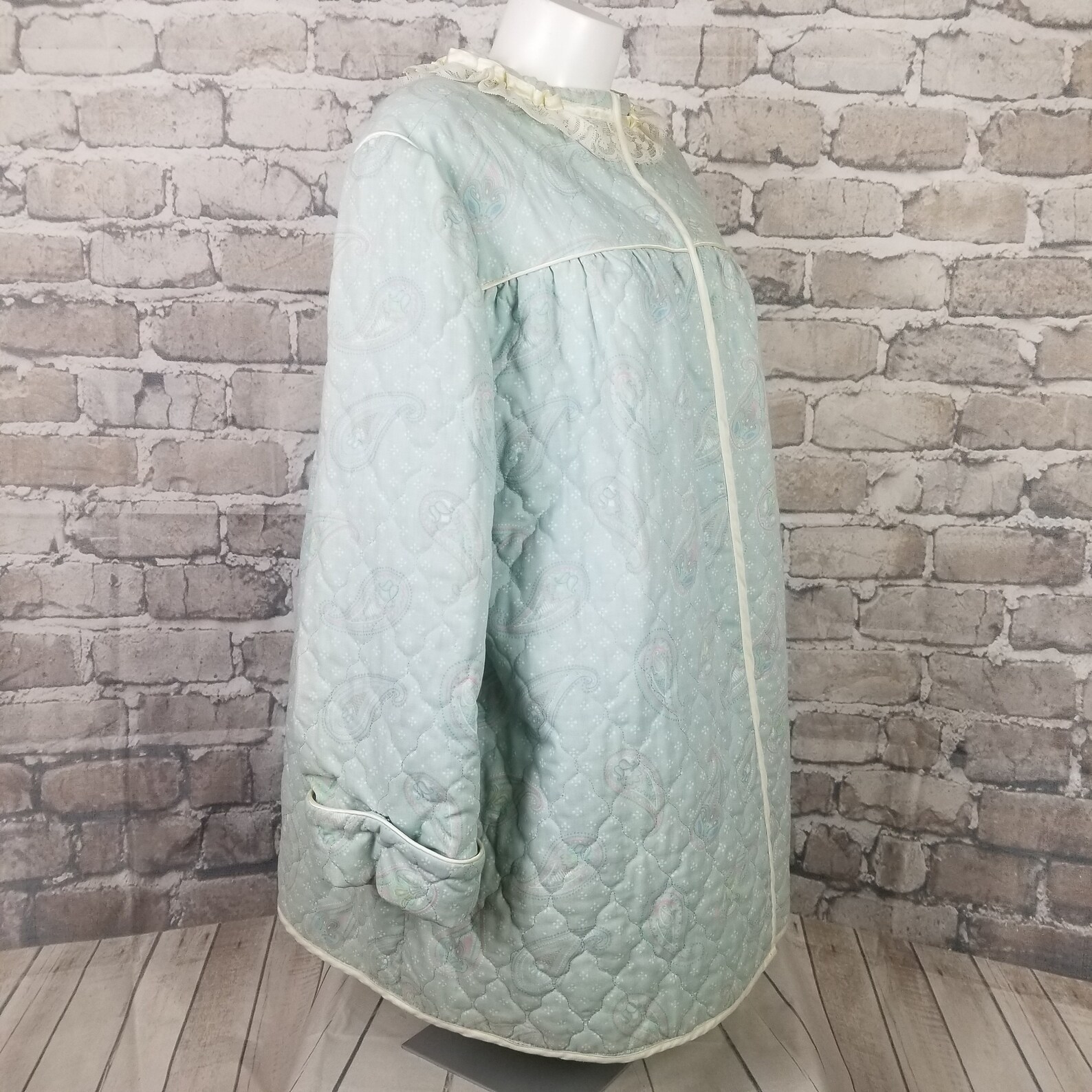 Vintage 80s Housecoat Robe Handmade Greenish Blue Floral | Etsy