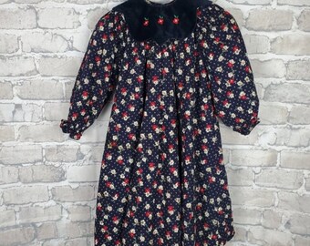 Vintage Pierre Cardin Paris Cottagecore Floral A Line Dress Navy 6X