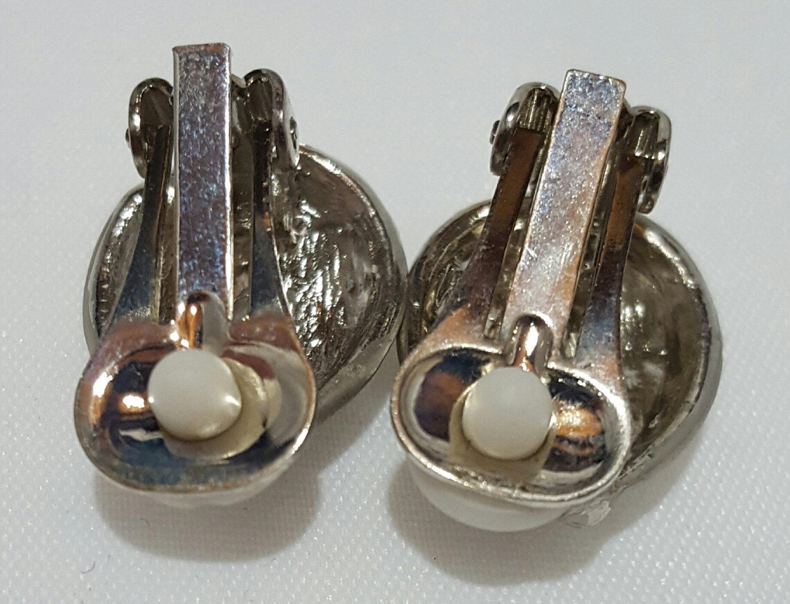 Vintage Silver Tone Clip On Earrings Grey Blue Rhinestones | Etsy