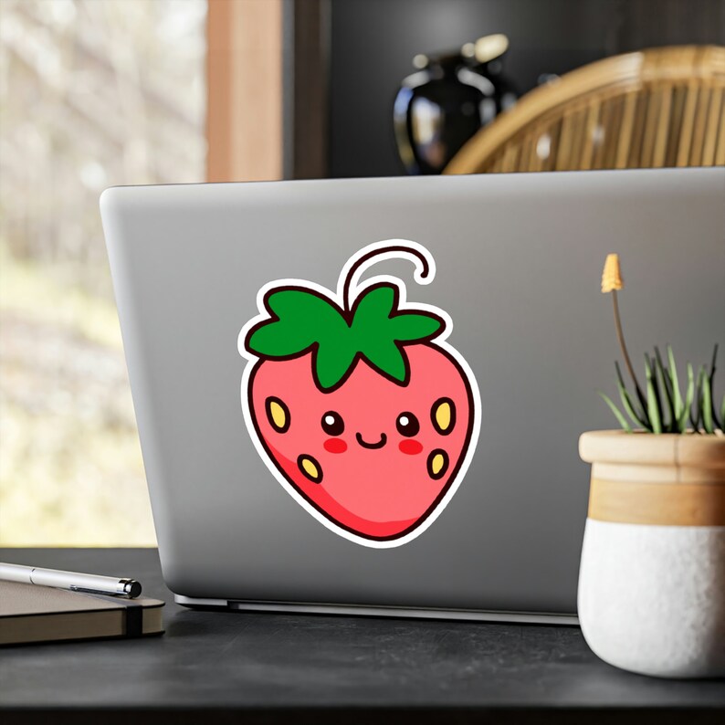 Cute Kawaii Strawberry Vinyl Sticker for Journal, Water Bottle, Laptop ...