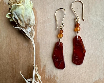 Rough Cut Garnet earrings with Carnelian and Gold Vermeil