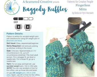 Ruffled Hand Warmers knitting pattern, Fingerless Mitts in two gauges, Ruffled wrist warmers, Digital Download PDF