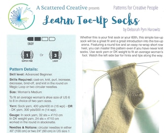 Digital Knitting Pattern, Learn Toe-Up Socks, Sock knitting pattern, Digital Download .pdf, round toe, no-wrap short-row heel