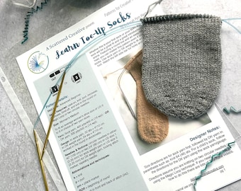 Easy Socks Knitting Pattern, Learn Socks Toe-Up, Knitted Sock Pattern, round toe, no-wrap short-row heel, Sock or DK Weight, Paper Pattern