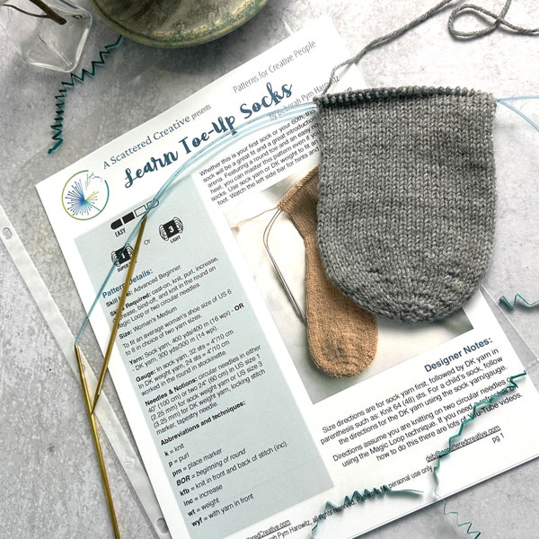 Knitted Socks Pattern: Easy Toe-Up Method, Round Toe & Short-Row Heel, Sock/DK Weight, Printable Paper Pattern