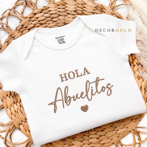 Embroidered Spanish Onesie® Hola Abuelitos Onesie® Baby Pregnancy Announcement to Grandparents Onesies®, Abuela Spanish Baby Onesie®
