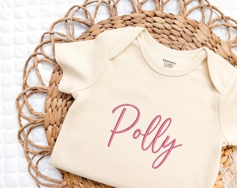 Embroidered Baby Name Onesie® Pregnancy Announcement Onesies®, Custom Baby Coming Soon Onesie® Custom Baby Bodysuit, Girl Onesie®