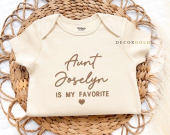 Embroidered Aunt Is my Favorite Custom Baby Onesie® Aunt Pregnancy Announcement Onesie®, Custom Aunt Onesie® New Aunt Gift,