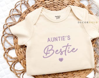 Embroidered Auntie's Bestie Baby Onesie® New Auntie Pregnancy Announcement Aunt Onesies®, Aunt Onesie®, Baby Shower Gift from Aunt