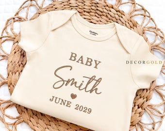 Embroidered Announcement Onesie® Personalized Baby Pregnancy Announcement Onesies®, Custom Baby Name Onesie® Custom Baby Bodysuit