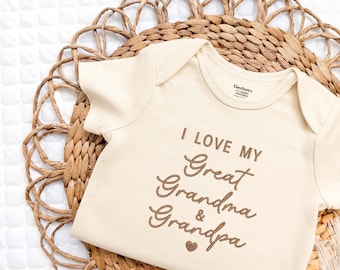 Embroidered I Love my Great Grandma And Grandpa Onesie® Pregnancy Announcement to Great Grandparents Onesies® Brand, First Great Grandchild