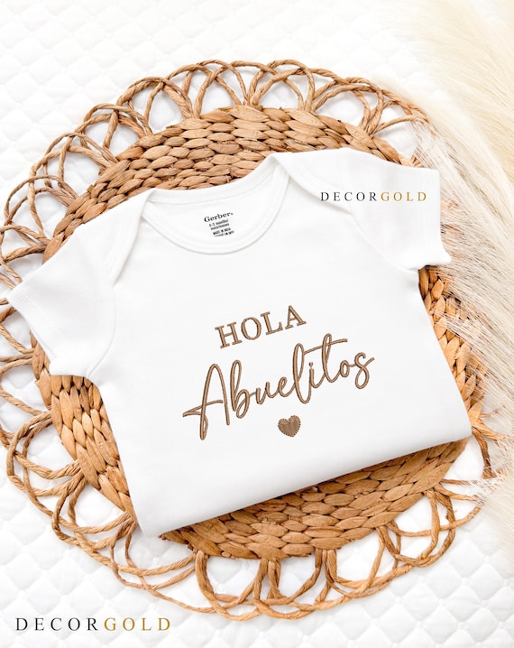 Embroidered Spanish Onesie® Hola Abuelitos Onesie® Baby Pregnancy Announcement to Grandparents Onesies®, Abuela Spanish Baby Onesie®