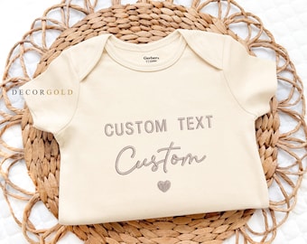 Embroidered custom Baby Onesie® Personalized Pregnancy Announcement, Custom Gift, Custom Text Words Onesies®, Custom Baby Bodysuit
