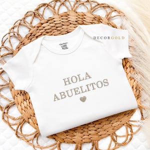 Embroidered Hola Abuelitos Onesie® Personalized Baby Pregnancy Announcement to Grandparents Onesies®, Abuela Spanish Baby Onesie® Abuelo