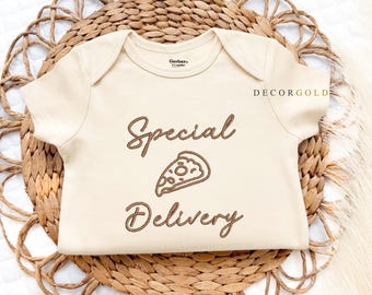 Embroidered Special Delivery Pizza Baby Bodysuit, Funny Pregnancy Announcement, Pizza Baby Bodysuit, Funny Baby Gift, Pizza Baby Onesie®