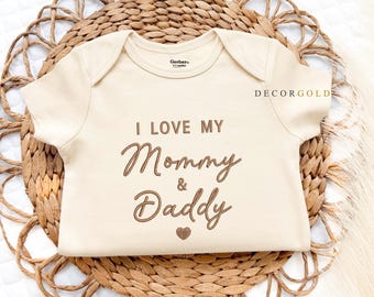 Embroidered I Love my Mommy and Daddy Onesie® Pregnancy Announcement Onesies® Brand, Mom and Dad Baby Onesie®, New Parents gift, Baby Shower