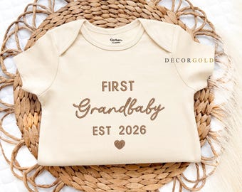 Embroidered First Grandbaby Onesie® Personalized Baby Pregnancy Announcement to Grandparents Onesies®, Custom Baby Name Onesie®, est date