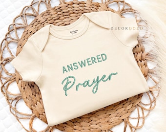 Embroidered Answered Prayer Baby Onesie® Christian Pregnancy Announcement Onesies®, Religious Bible verse Praying Onesie® Baby Shower Gift
