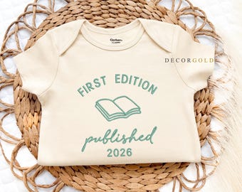 Embroidered First Edition Baby Onesie®, Book Pregnancy Announcement, Published Baby Bodysuit, Librarian Baby Gift, Littlest Book Club Member